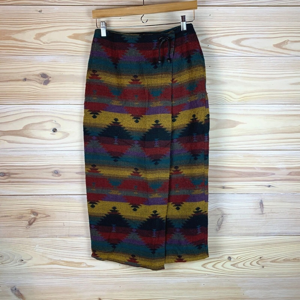 Vtg 90s My‎ Michelle Wrap Skirt Aztec Fleece Blanket Midi Maxi Southwestern